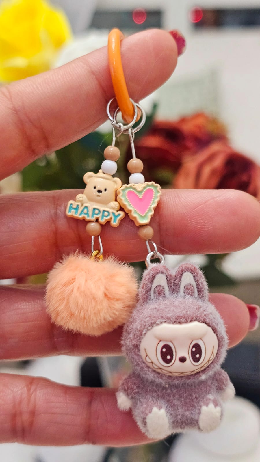 Cute Mini Labubu Keychain with Happy Heart (Seating-2nd Gen.)