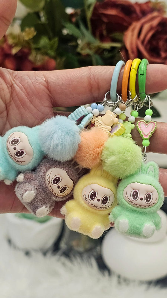 Cute Mini Labubu Keychain with Happy Heart (Seating-2nd Gen.)