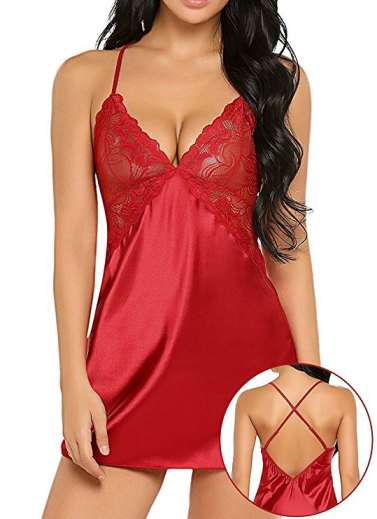 Elegant and Sexy Satin Cross Strap See Through Mini Nightdress -