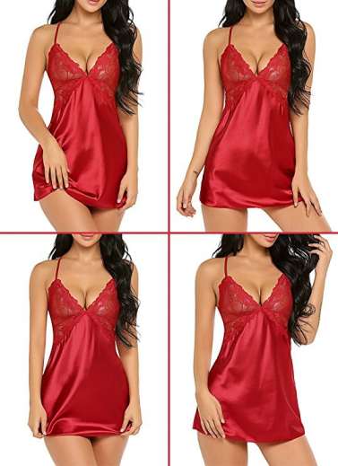 Elegant and Sexy Satin Cross Strap See Through Mini Nightdress -